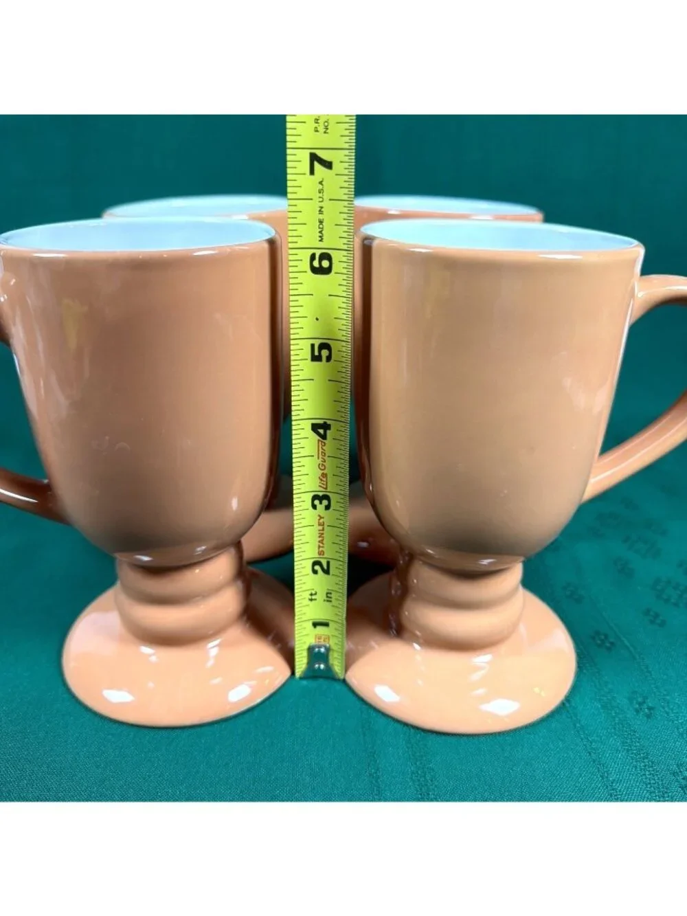 Vintage 80s Terracotta Footed Pedestal Coffee Mugs Set of 4 MCM Irish Coffee Cup